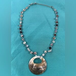 Vintage Boho 1990s Multi-strand Dark Grey Bead & Mother of Pearl Necklace